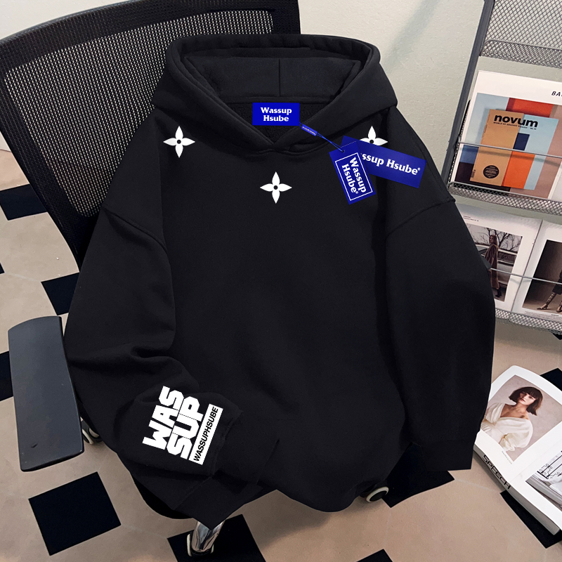 WASSUP HSUBE美式慵懒宽松套头连帽卫衣重磅潮酷高街vibe情侣上衣