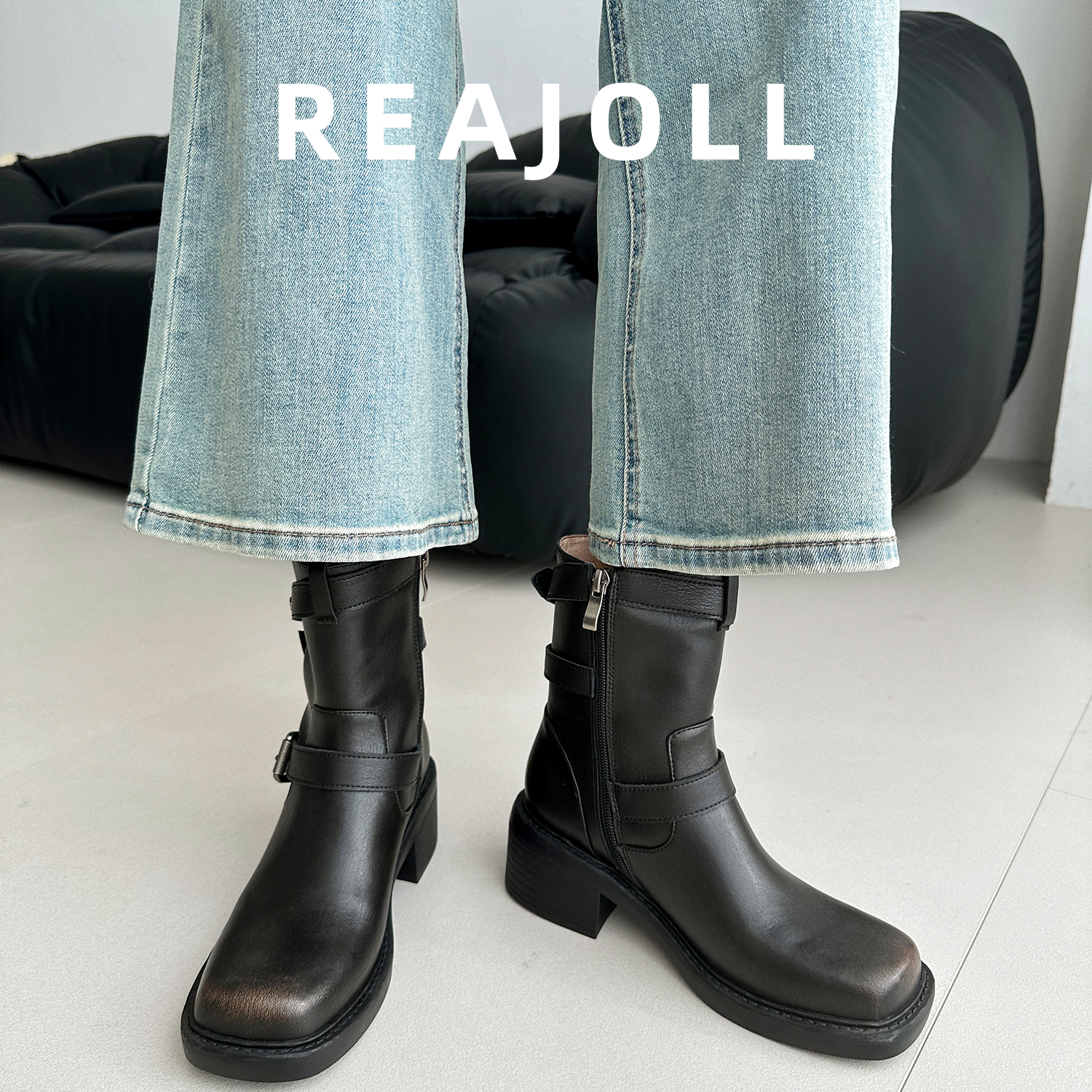 马丁靴女款2025新款法式皮带扣网红百搭美拉德黑色西部靴骑士短靴