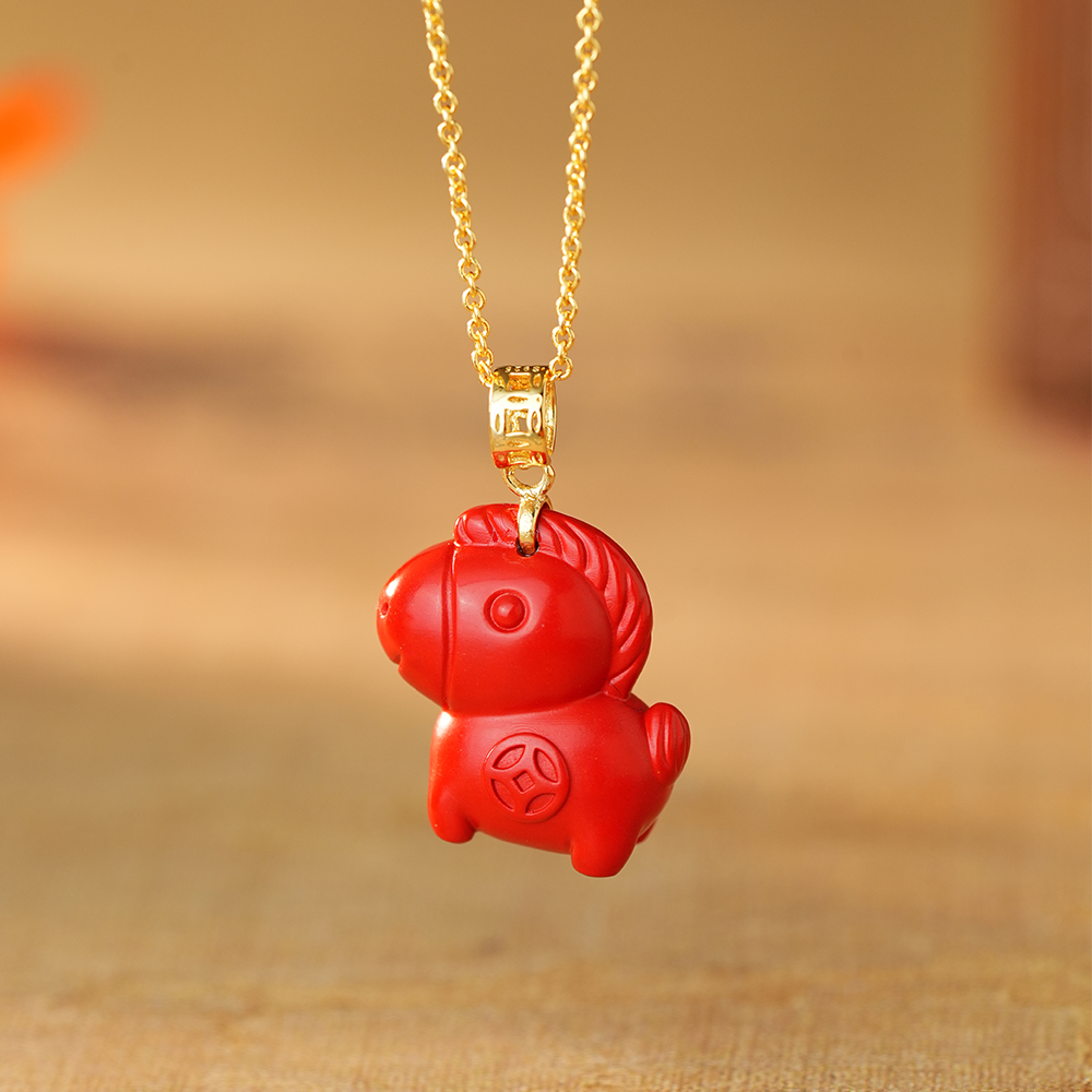 含辰砂工艺品｜御臻珠宝｜朱砂｜S925银｜精品雕工吊坠马年寓意本命年