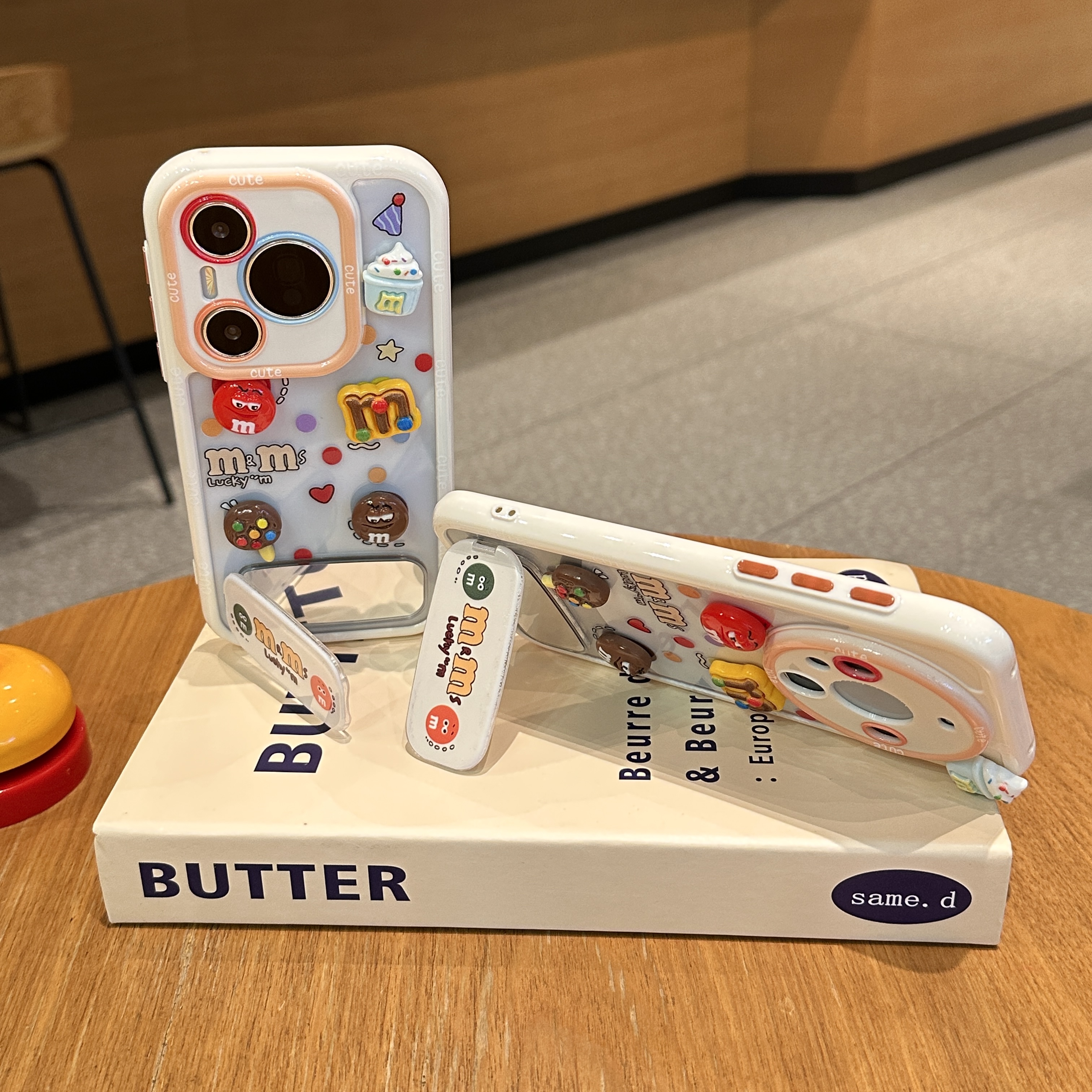 雅天立巧克力M豆镜面支架适用苹果16手机壳华为vivo小米15oppo套