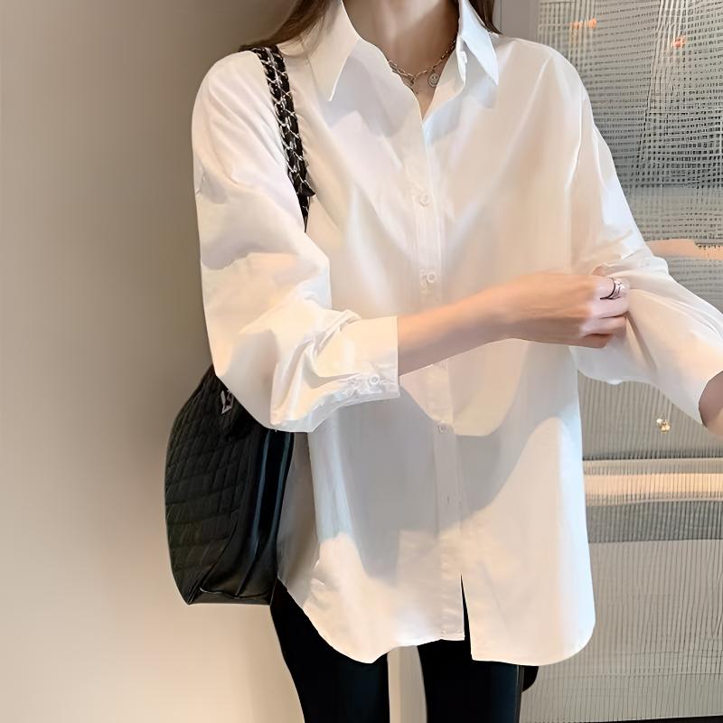 白色纯棉衬衫女新款春秋韩版宽松设计感小众洋气上衣百搭长袖衬衣