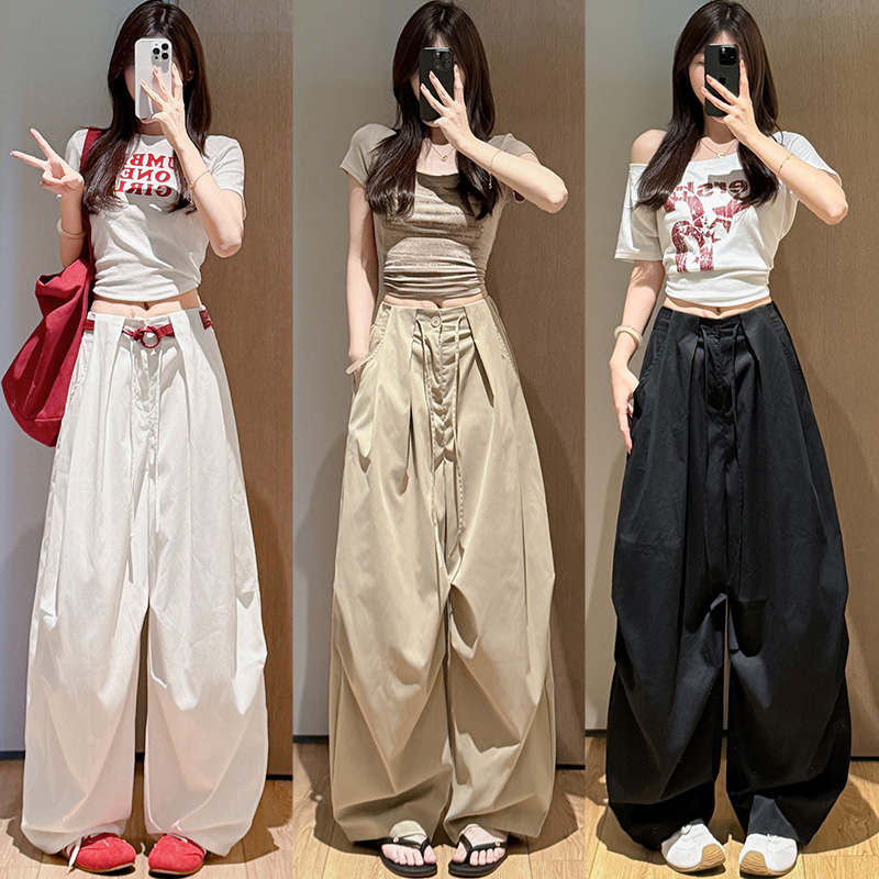 卡其色剪刀裤女2025夏薄款高腰显瘦阔腿裤速干百搭慵懒弯刀裤夏季