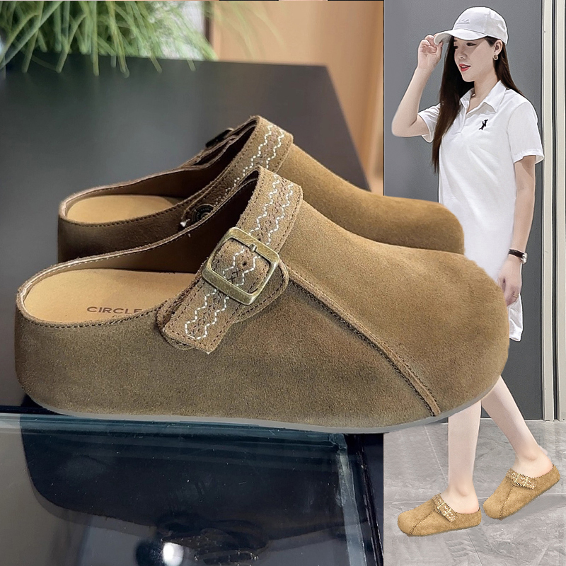 内增高勃肯半拖鞋懒人一脚蹬2025新款厚底包头拖鞋外穿勃肯鞋女鞋