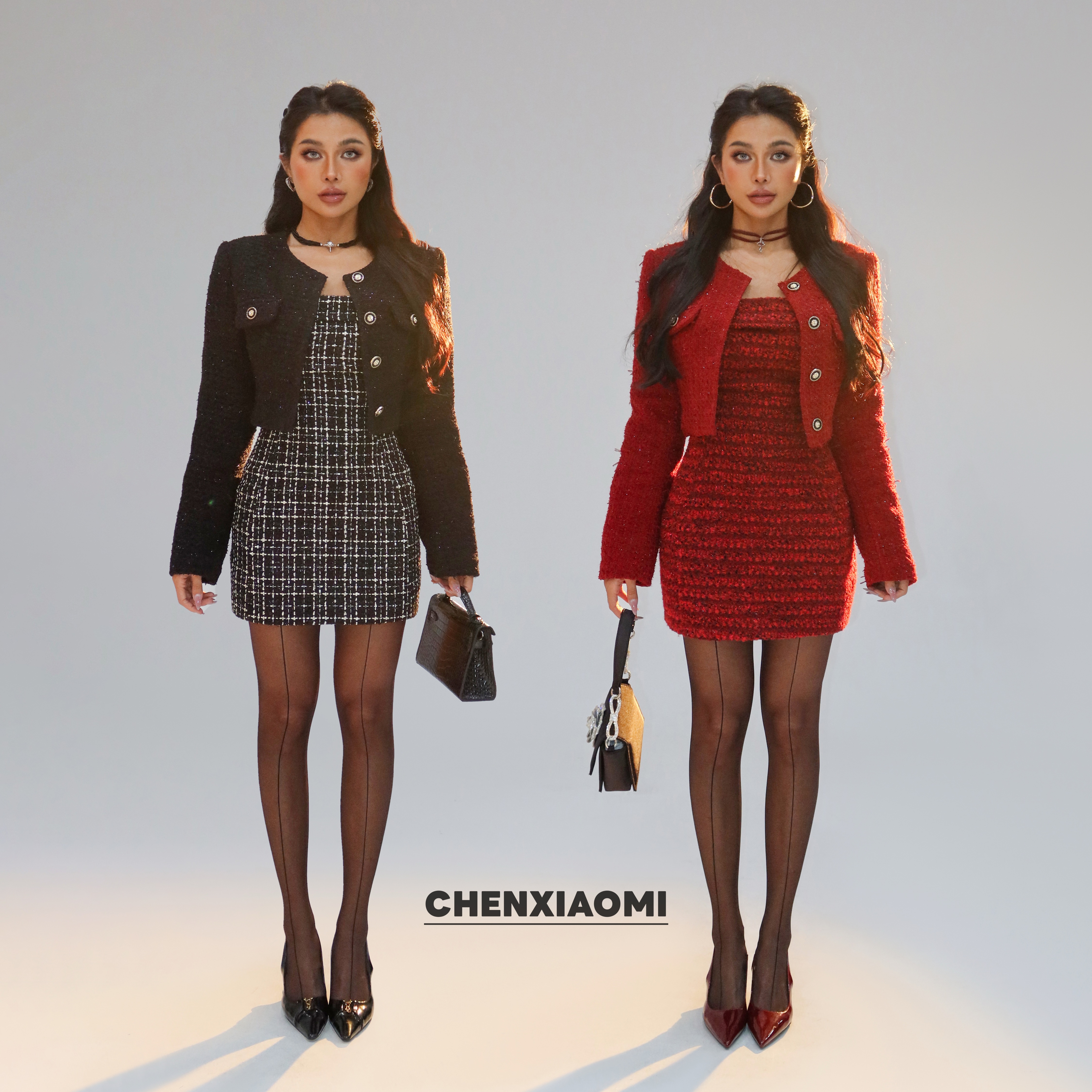 【蜜蜜家】梅花簪 欧美辣妹小香风修身气质带垫肩夹棉外套 25/T125