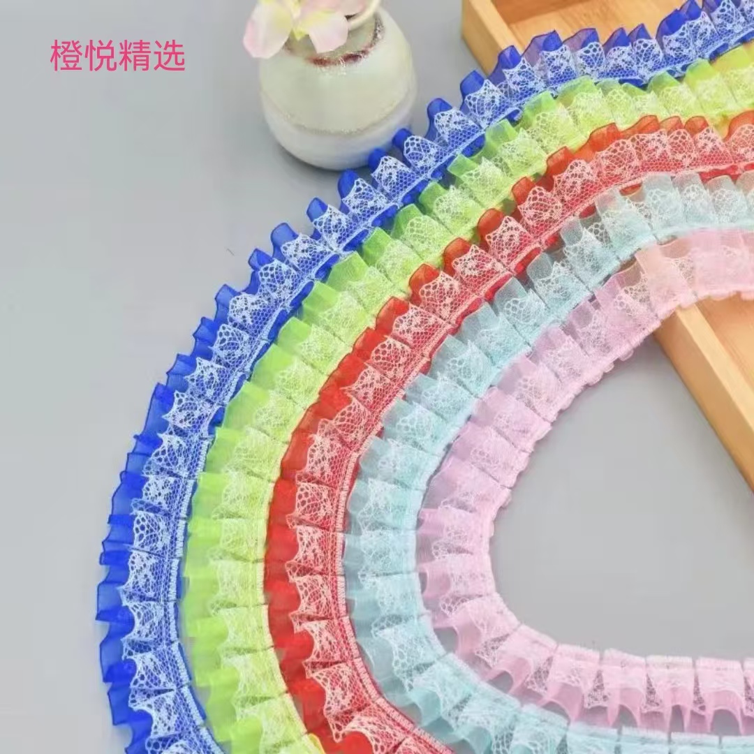 【橙悦精选】2.5cm彩色双层褶皱蕾丝雪纱花边diy手工材料