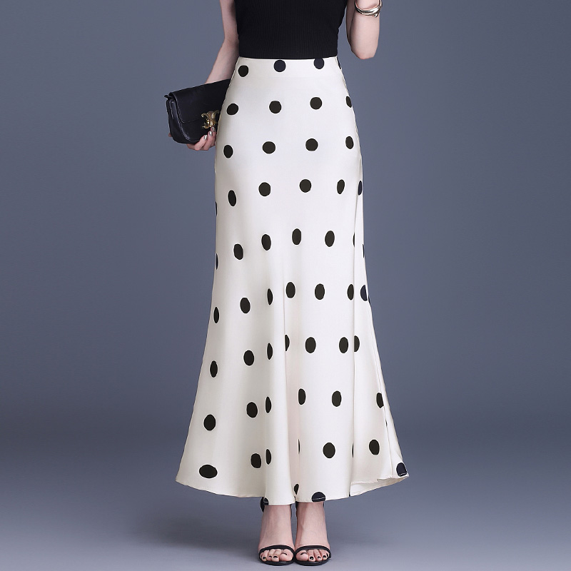 醋酸圆点半身裙包臀鱼尾裙女时尚法式夏季高腰显瘦垂感a字长裙子