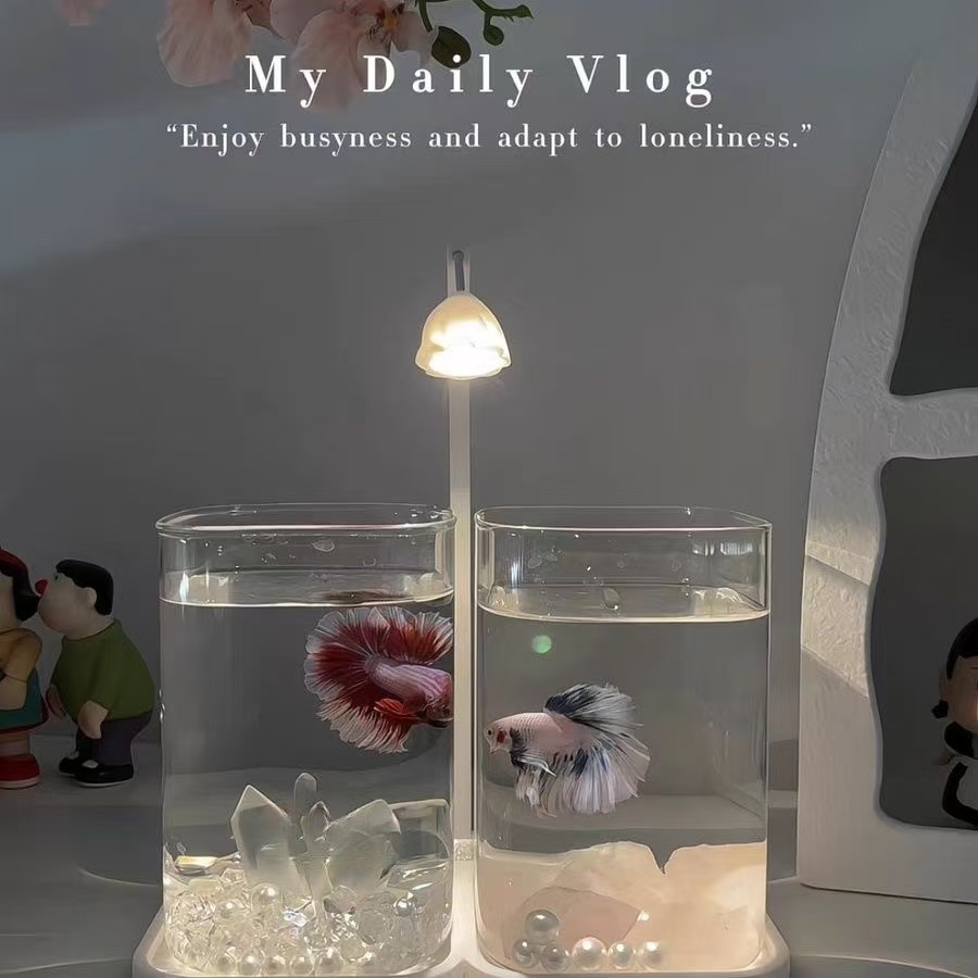 斗鱼桌面观赏鱼缸专用超白小型玻璃缸客厅创意摆件高级生态观赏
