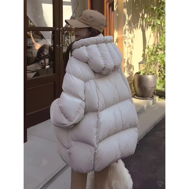 波司登联名宝康林欧货泡芙连帽羽绒棉女中长款2025秋冬气质加厚高