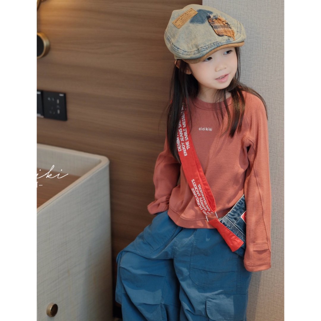 【熙熙可可】2025儿童童装秋冬圆领时尚百搭彩色长袖休闲T恤 TX2571