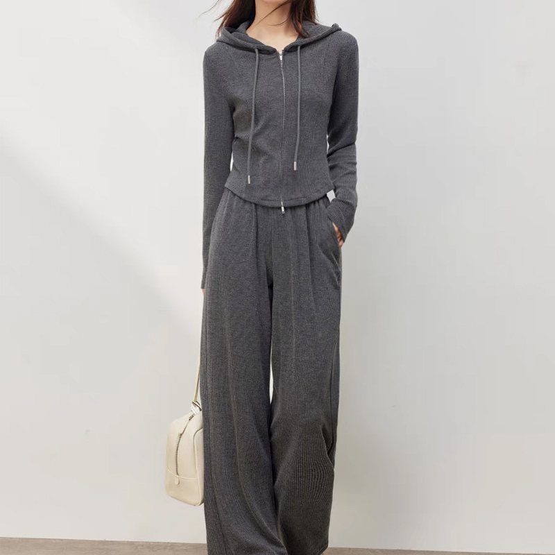 运动休闲套装2025秋季新款双开拉链连帽开衫外套两件套7022