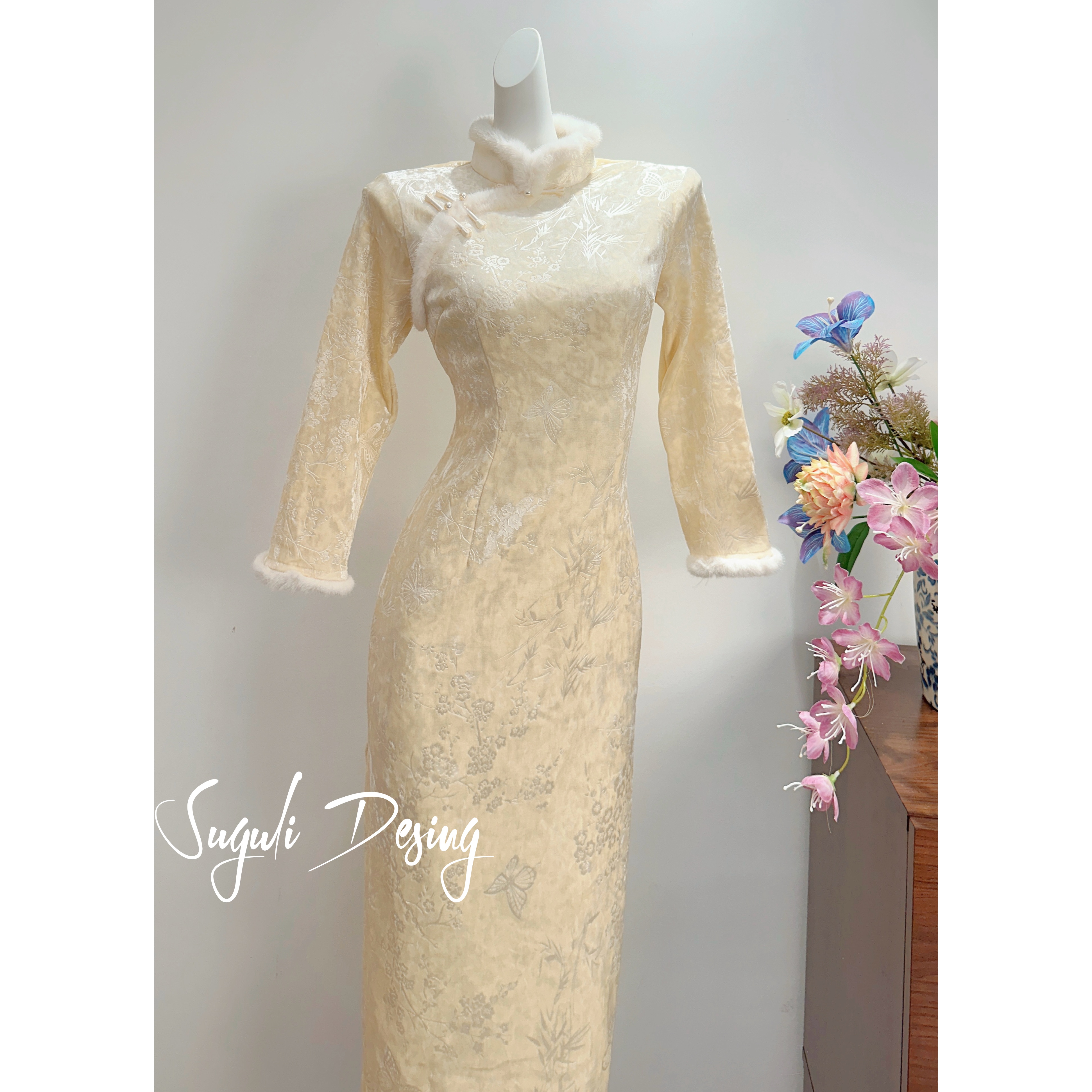 苏故里【暖玉】秋款少女气质玫瑰提花旗袍日常旗袍单层衣长120