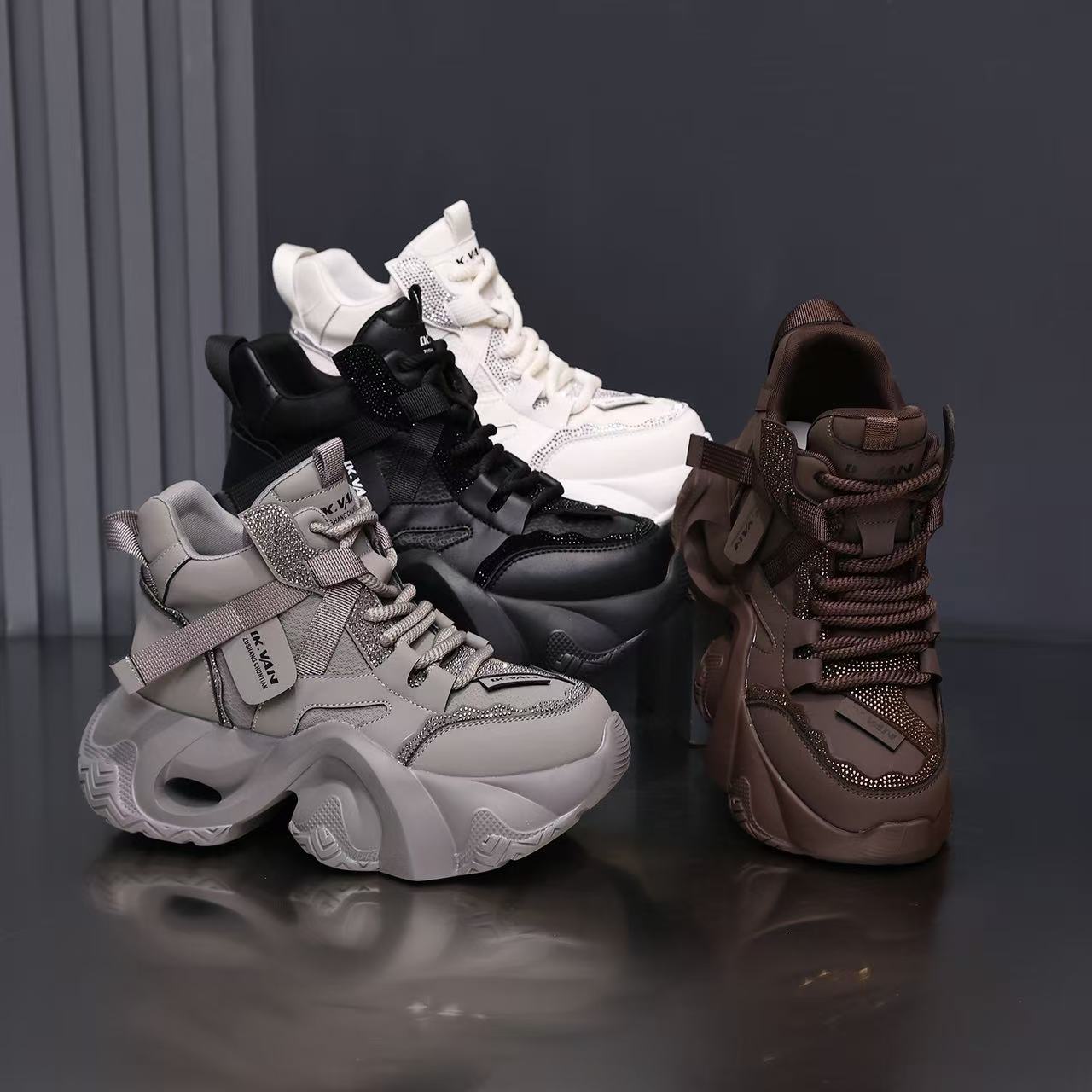 增高7cm真皮老爹鞋女2025秋冬季皮面高帮鞋小个子厚底运动休闲鞋