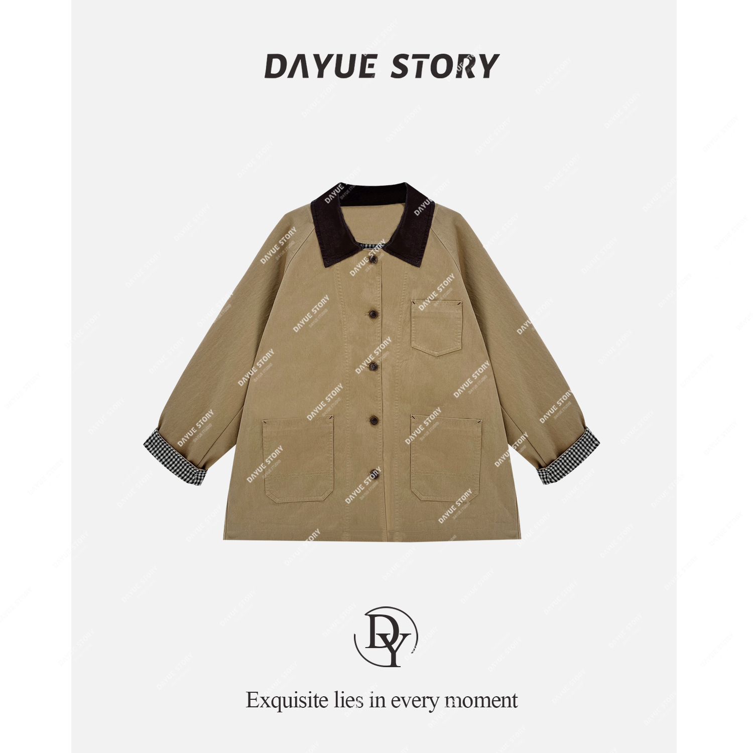 DAYUE【范特西】髙街风~韩版撞色翻领拼色经典休闲中长款风衣外套