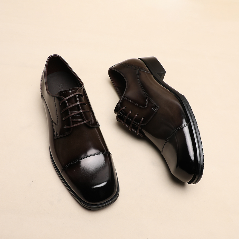 英伦风商务休闲时尚百搭三接头德比皮鞋韩版黑色方头系带结婚男鞋
