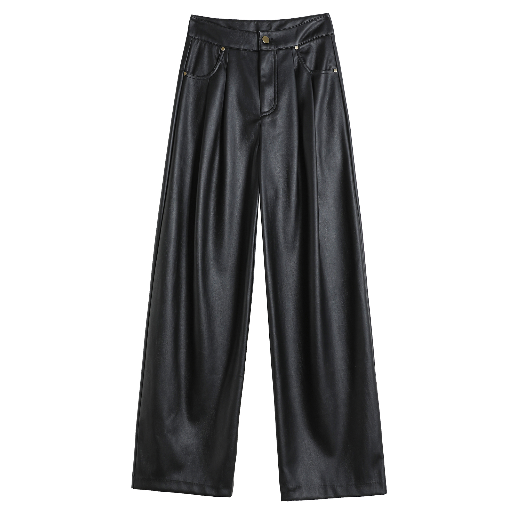 拉夏贝尔高级感黑色皮裤女款爆款2025新款加绒裤子小个子阔腿裤