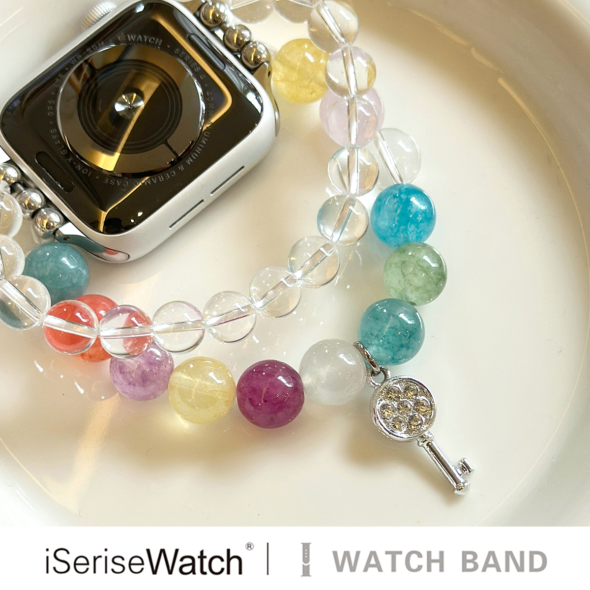iserisewatch适用applewatch11表带苹果手表s10多宝晶透串珠表带