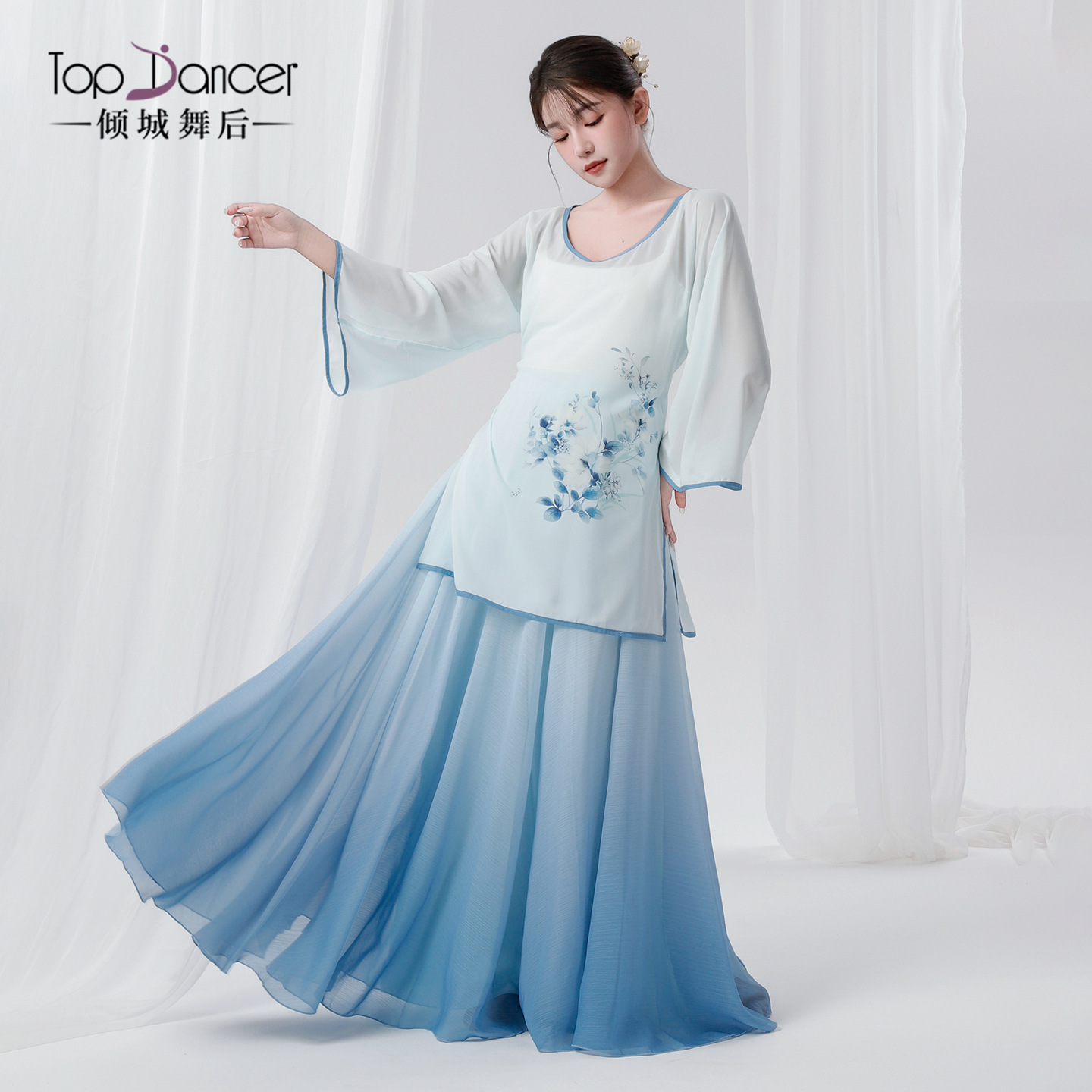 倾城舞后古典舞服装新中式汉唐身韵纱衣飘逸裙裤舞蹈服演出练功服