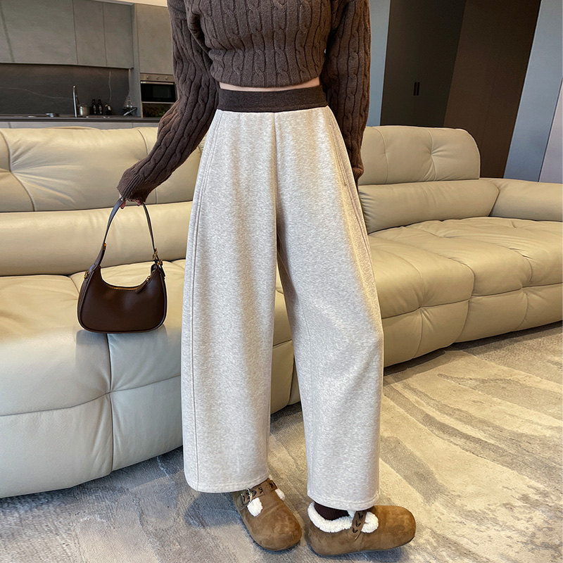 2025新款加绒阔腿裤女秋冬季加厚小个子宽松高腰运动老钱风气球裤