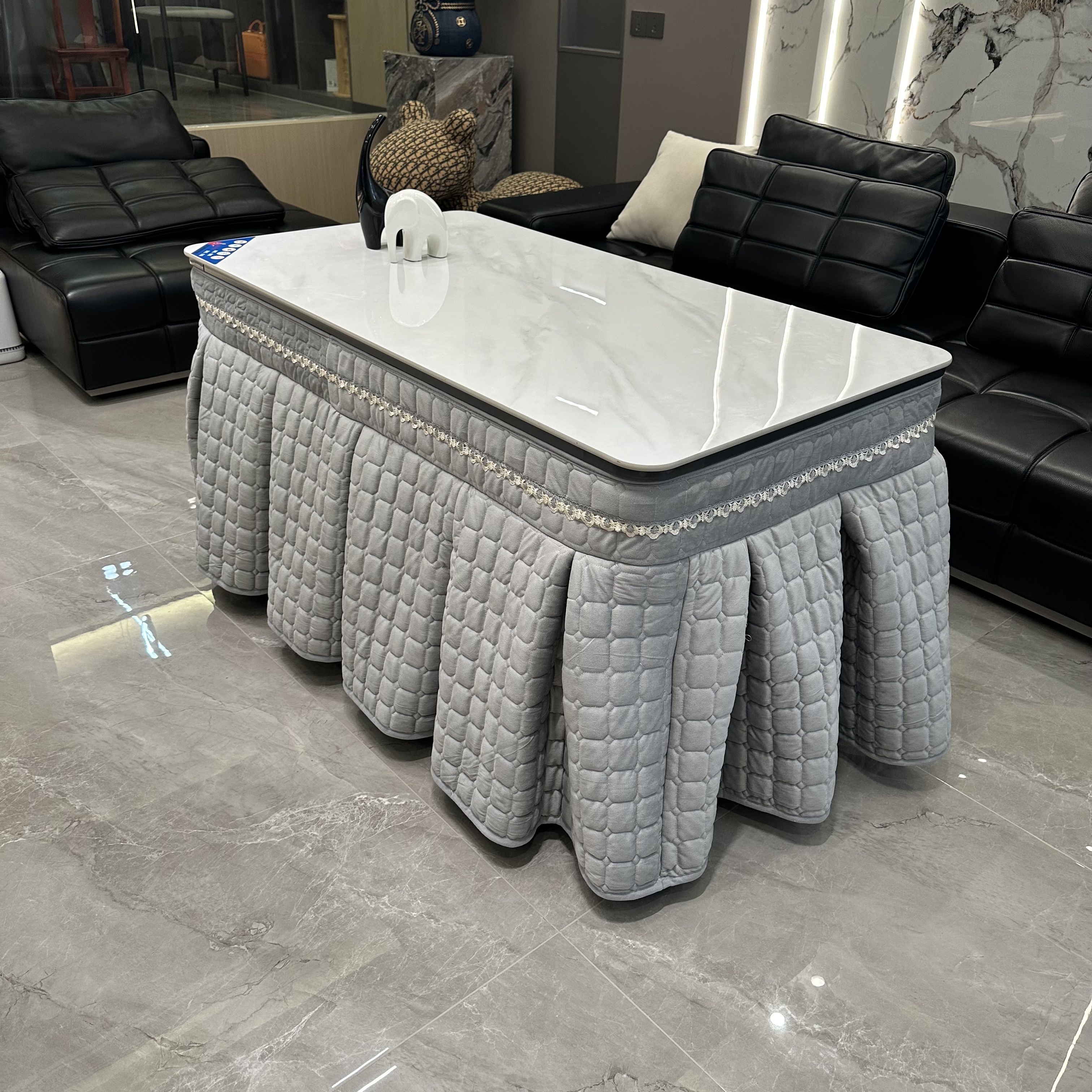 拉链式轨道烤火罩双面绒电茶几罩年货电炉罩加厚绗绣大裙摆易拆卸