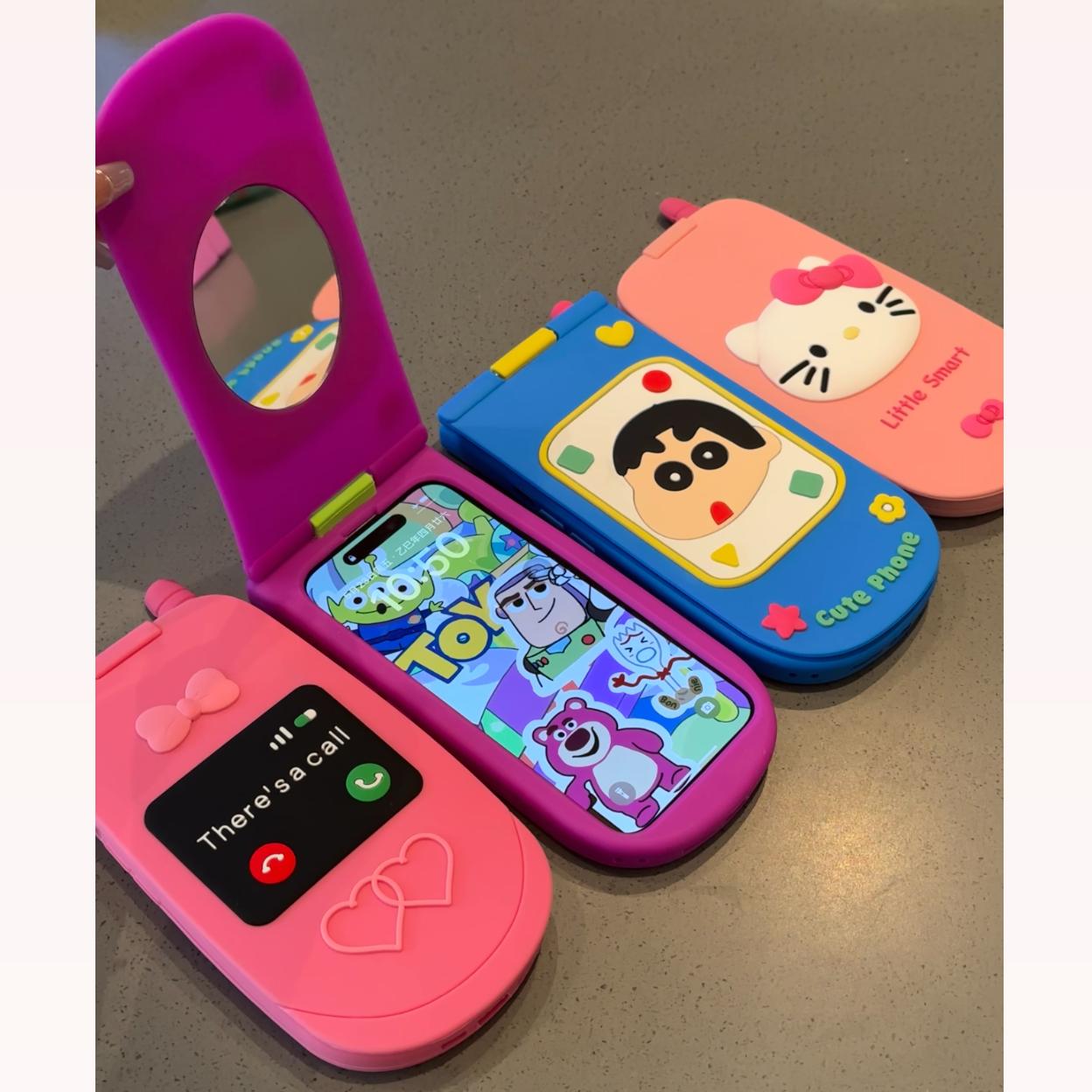 卡通矽胶翻盖镜子大哥大适用苹果iPhone16promax可爱小众14pro手