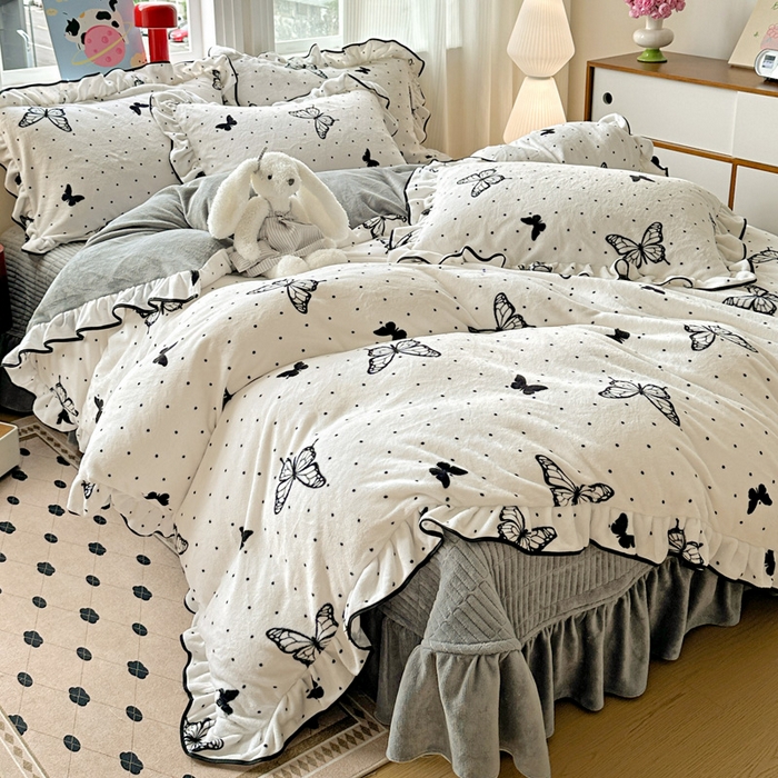 爆款赫本风冬季防滑床盖保暖100%防静电床品套件加厚被单床上用品