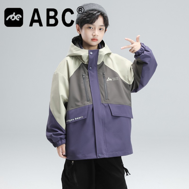 ABC儿童套装男童冲锋衣外套春秋款新款春季中大童休闲上衣男孩春