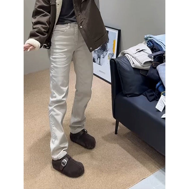 2025秋冬季加绒裤子厚款牛仔裤女新款小个子大码修身显瘦直筒长裤