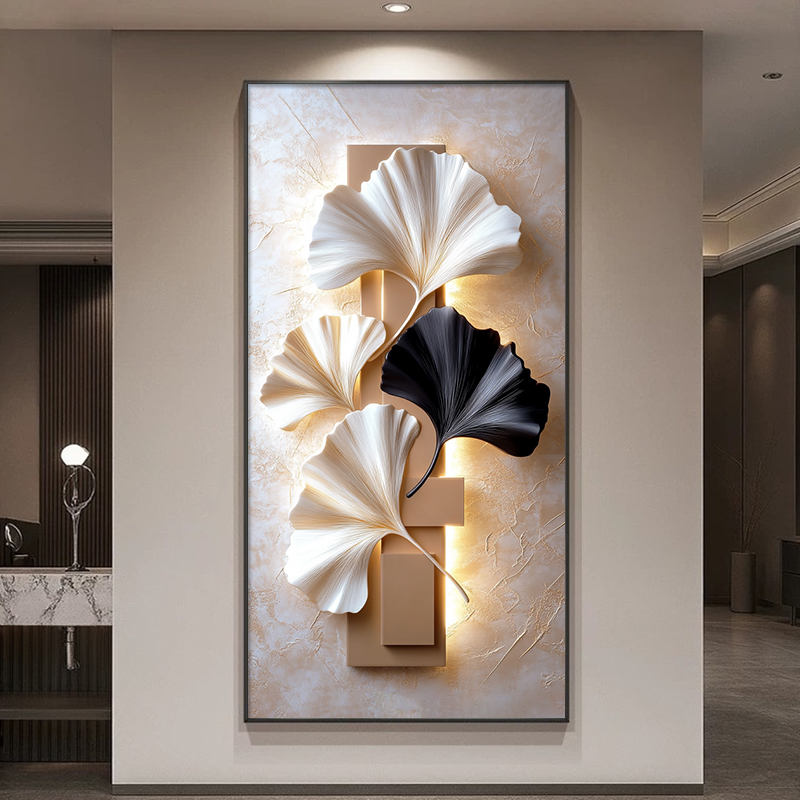 入户玄关装饰画银杏叶挂画现代简约抽象艺术客厅过道走廊尽头壁画