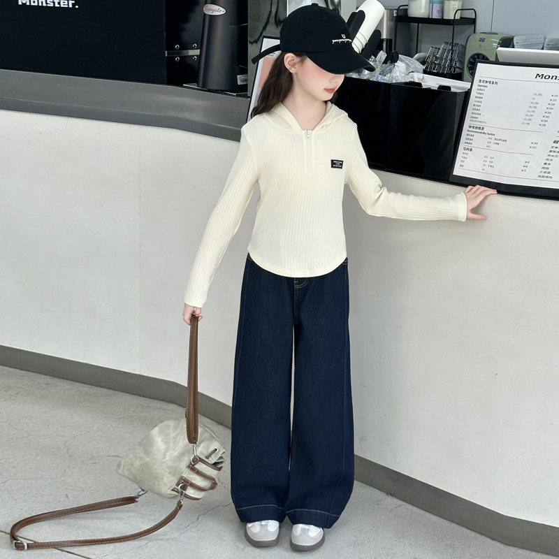 女童春秋套装2025新款洋气儿童连帽衫女孩秋季卫衣大童宽松牛仔裤