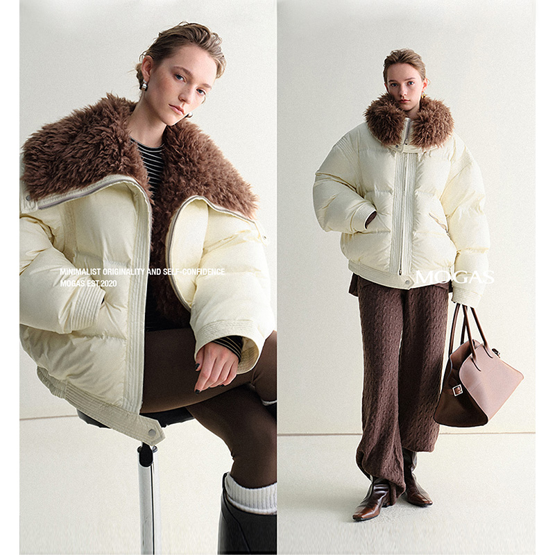 MOGAS进口波兰鸭绒尼龙钻石皱短款廓形面包羽绒服外套309902