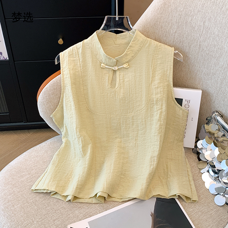 2025夏款新中式国风盘扣背心镂空上衣女装小个子宽松短款无袖马甲