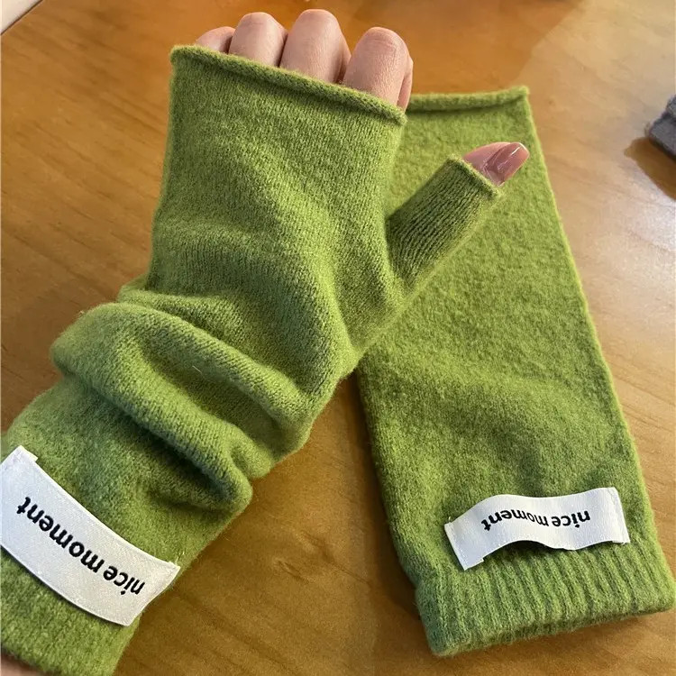 法式慵懒风堆堆半指手套女韩版秋冬保暖仿羊绒针织露指写字学生P