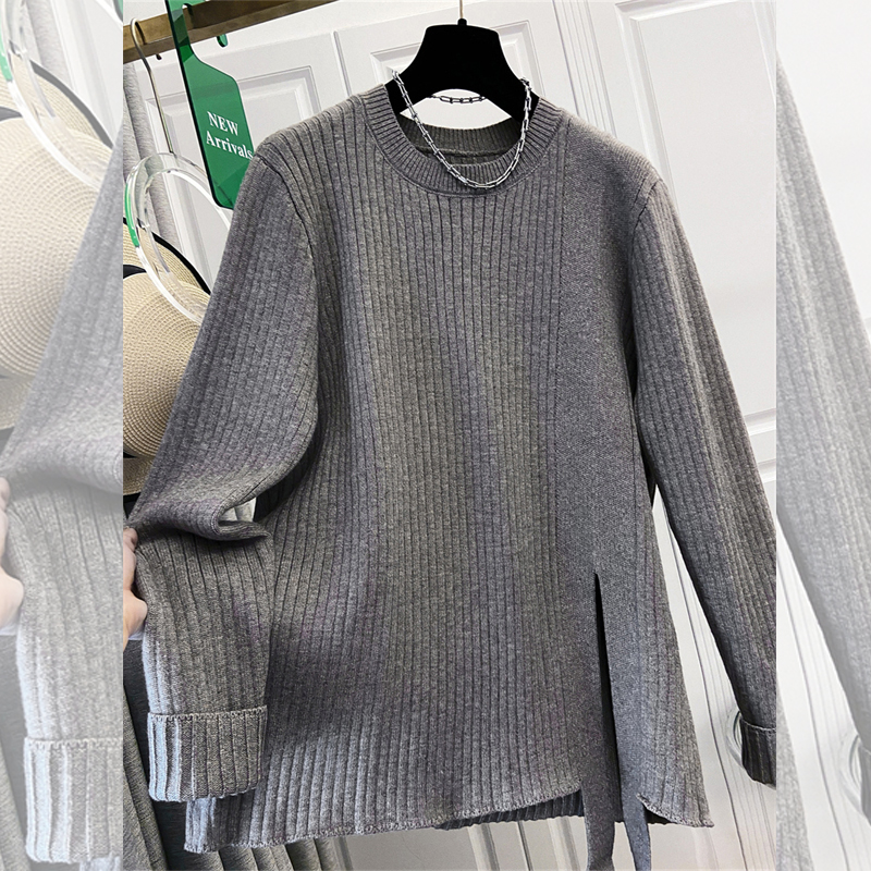 2025秋冬新款大码胖妹妹超好看慵懒风洋气别致休闲开叉针织毛衣女