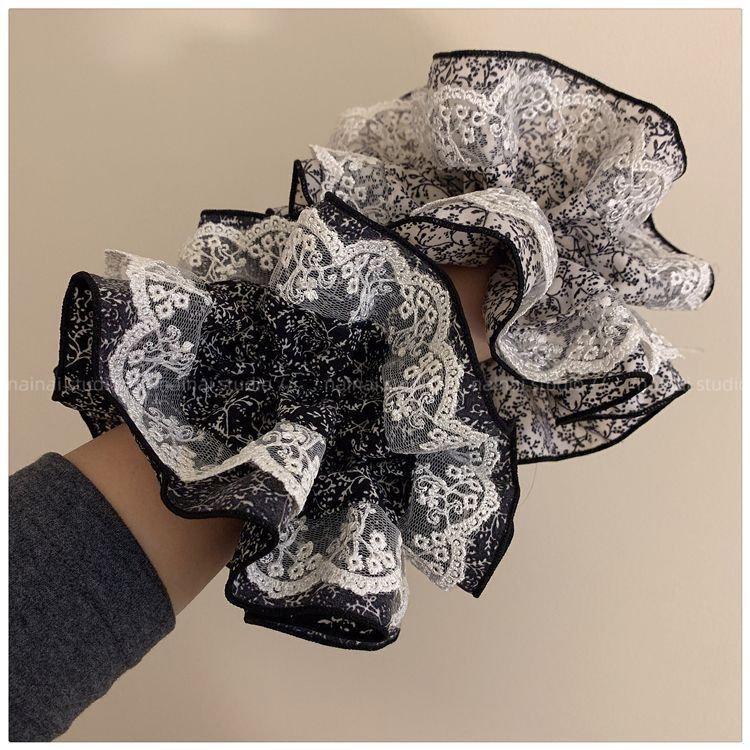 蕾丝小碎花大肠发圈复古法式高级感裙边花苞丸子头发圈韩系秋冬女
