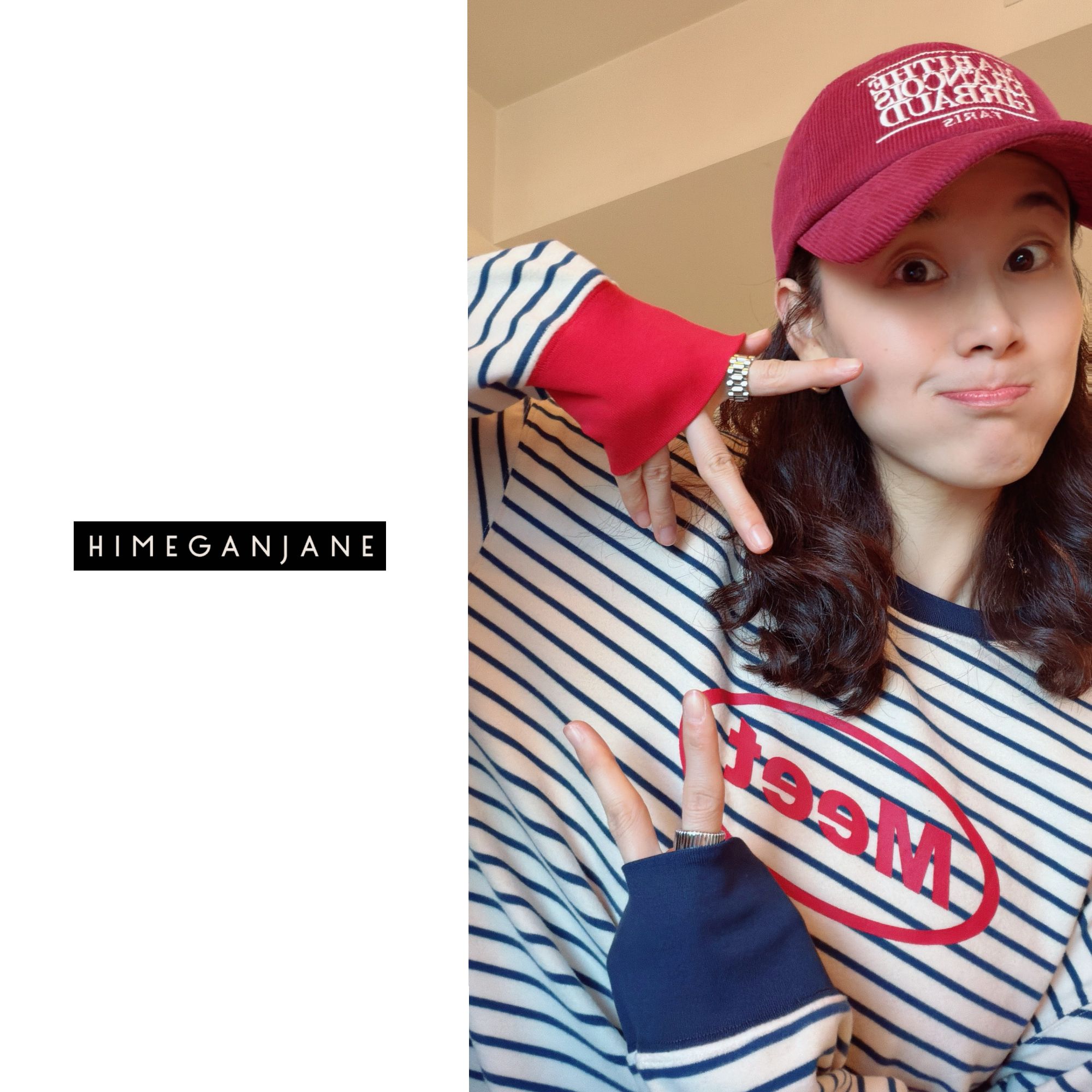 HIMEGANJANE “遇见”经典撞色条纹 云感软糯蓬松长袖上衣 769