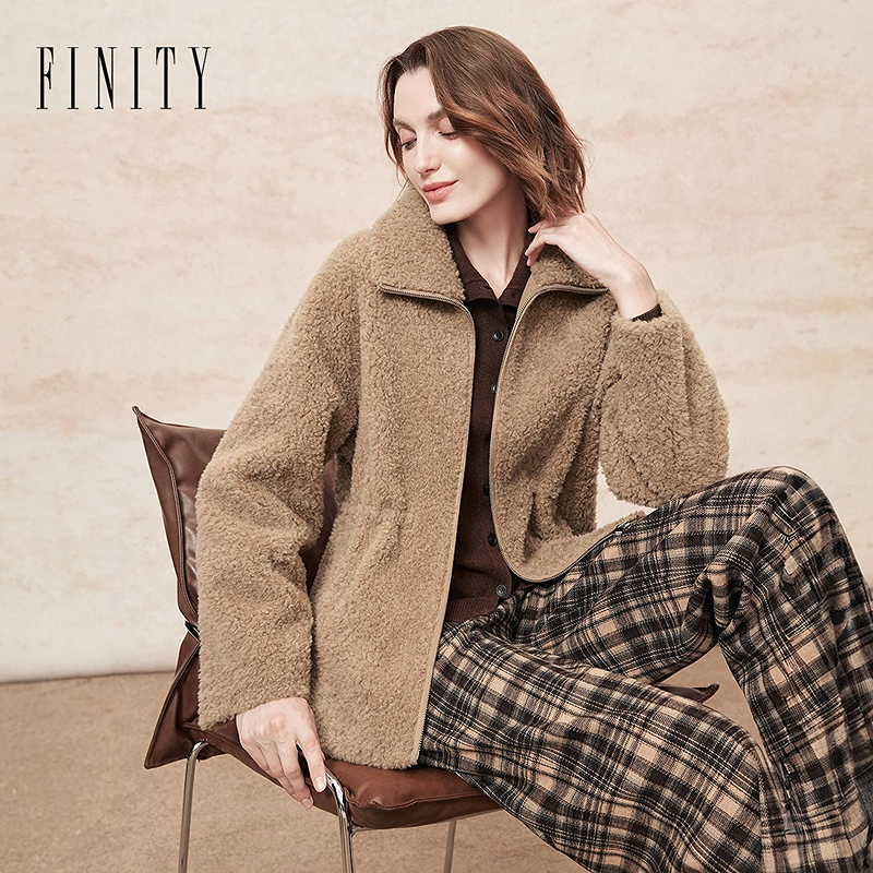 FINITY毛呢外套短款加绒加厚保暖秋冬冬季羊羔绒短款加绒加厚保暖