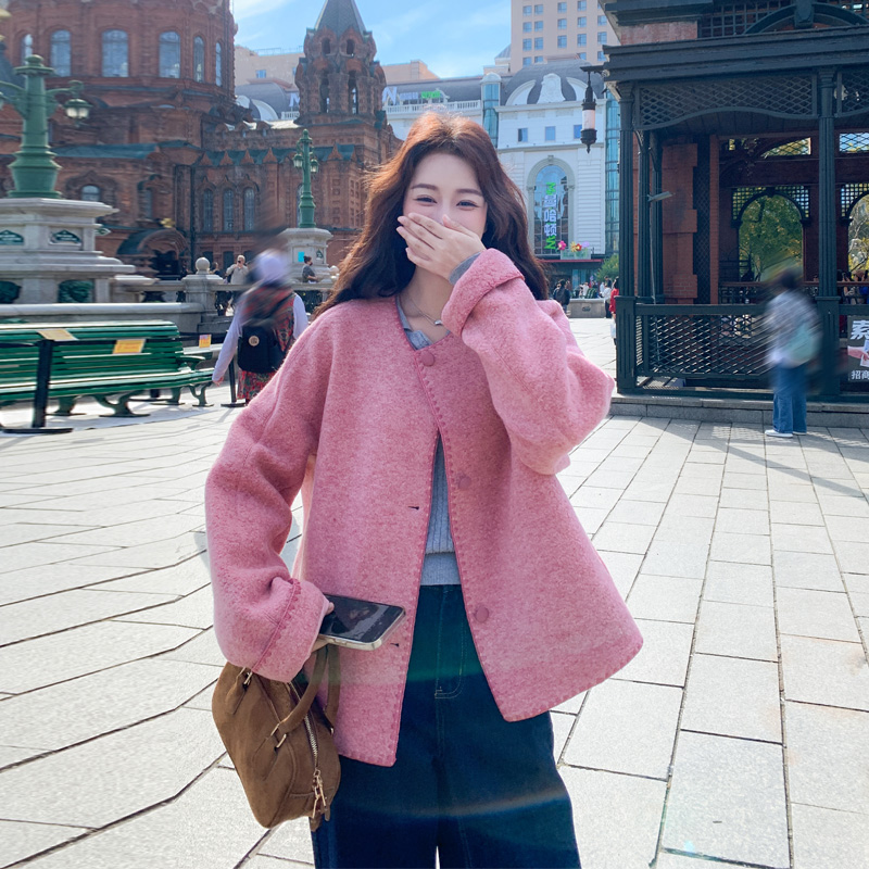 高智感贝壳绣双面羊绒大衣2025秋冬新款法式氛围感ins风毛呢外套