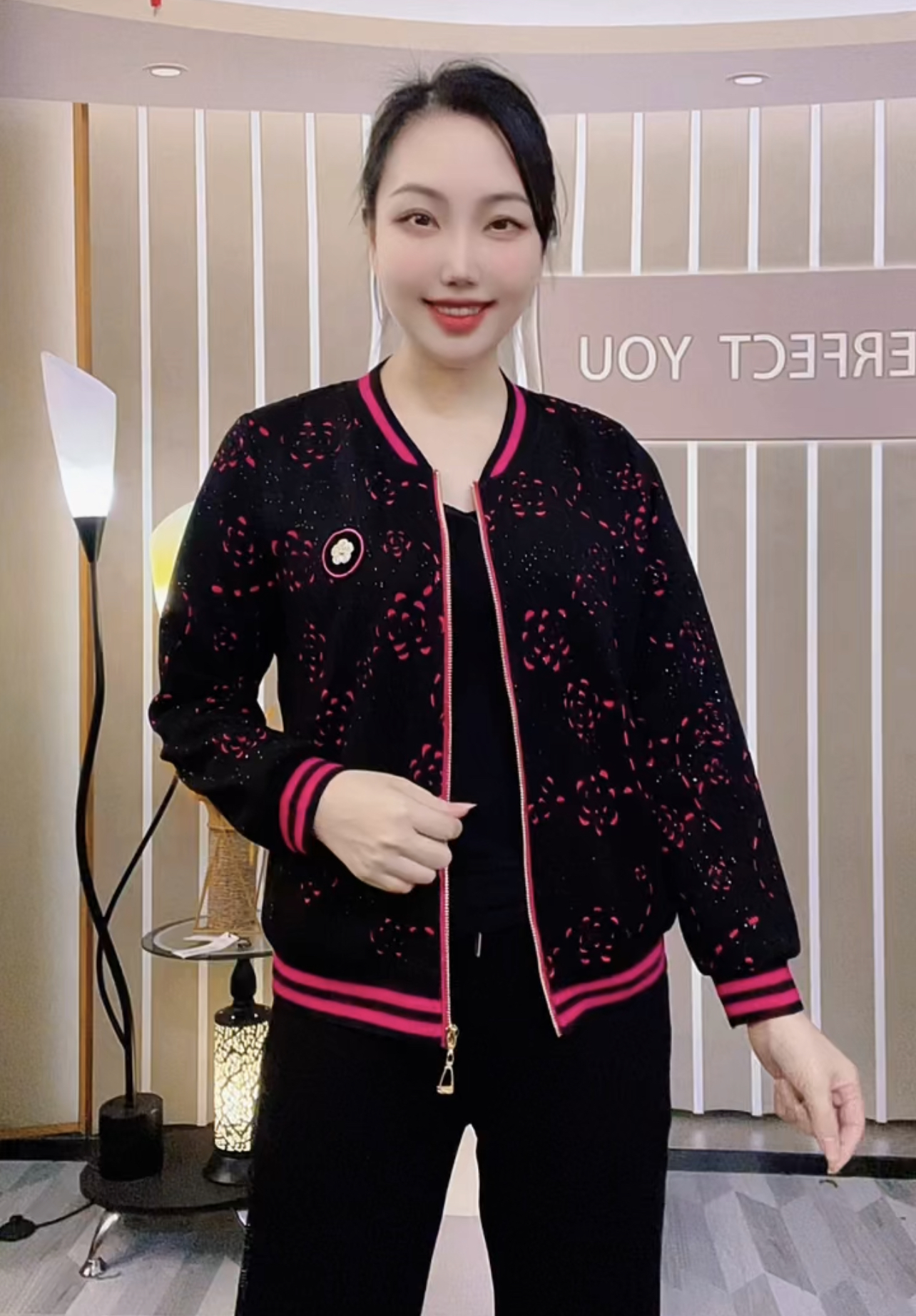 【外套玫瑰雕花76220】新品秋冬百搭韩版时尚休闲宽松长袖外套