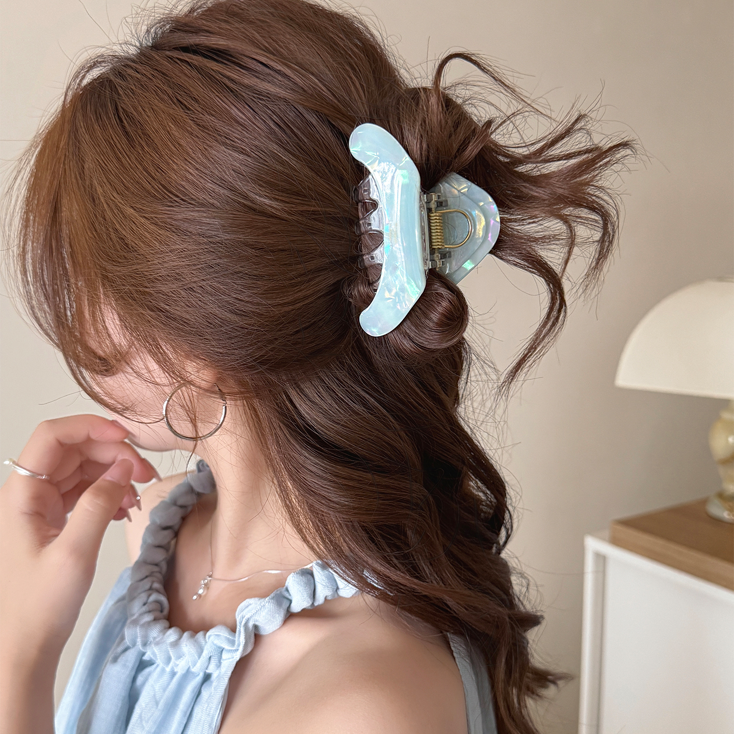 早秋复古拼色醋酸抓夹女气质百搭款后脑勺盘发夹高质量鲨鱼夹头饰