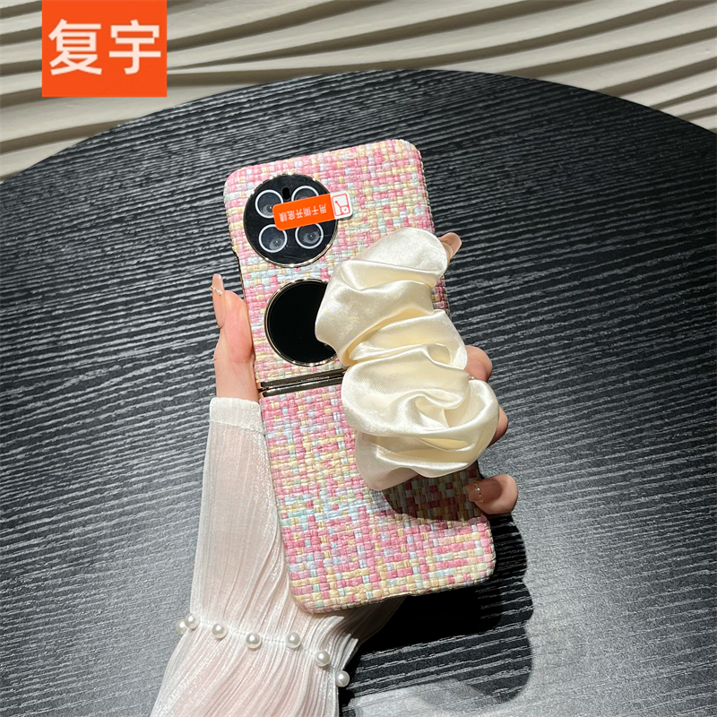 适用华为pocket2手机壳p50pocket s折叠全包保护套编织纹丝巾腕带
