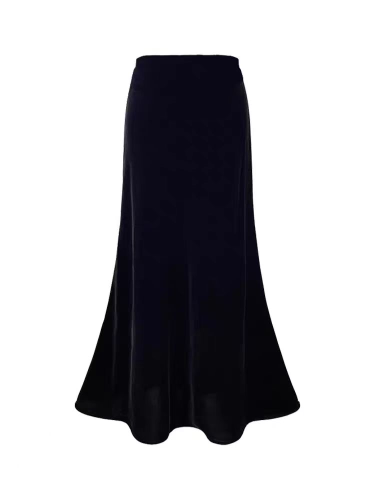 金丝绒高腰半身裙显瘦2025秋新款垂感时尚百搭直筒女裙