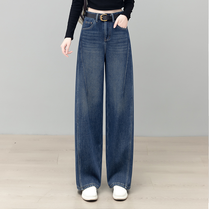 拉夏贝尔复古老爹裤女2025春秋新款高端感宽松显瘦阔腿镰刀牛仔裤