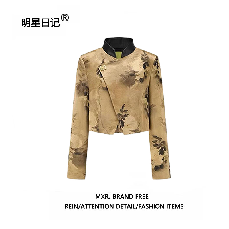 许我耀眼赵露思许妍同款新中式印花老钱风夹克外套黑色背心套装