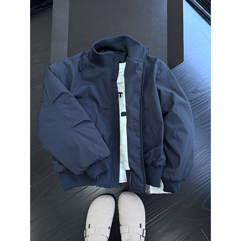 藏青色美式飞行夹克棉服男款冬季棉衣外套cleanfit加厚立领棒球服