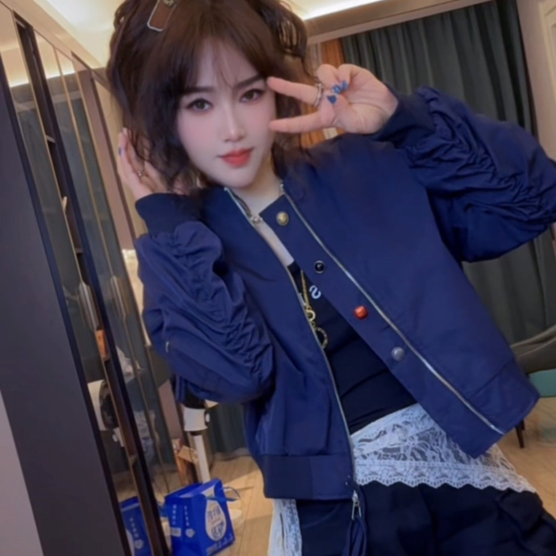 藏青色棒球服外套女2025春秋季新款美式高街飞行夹克