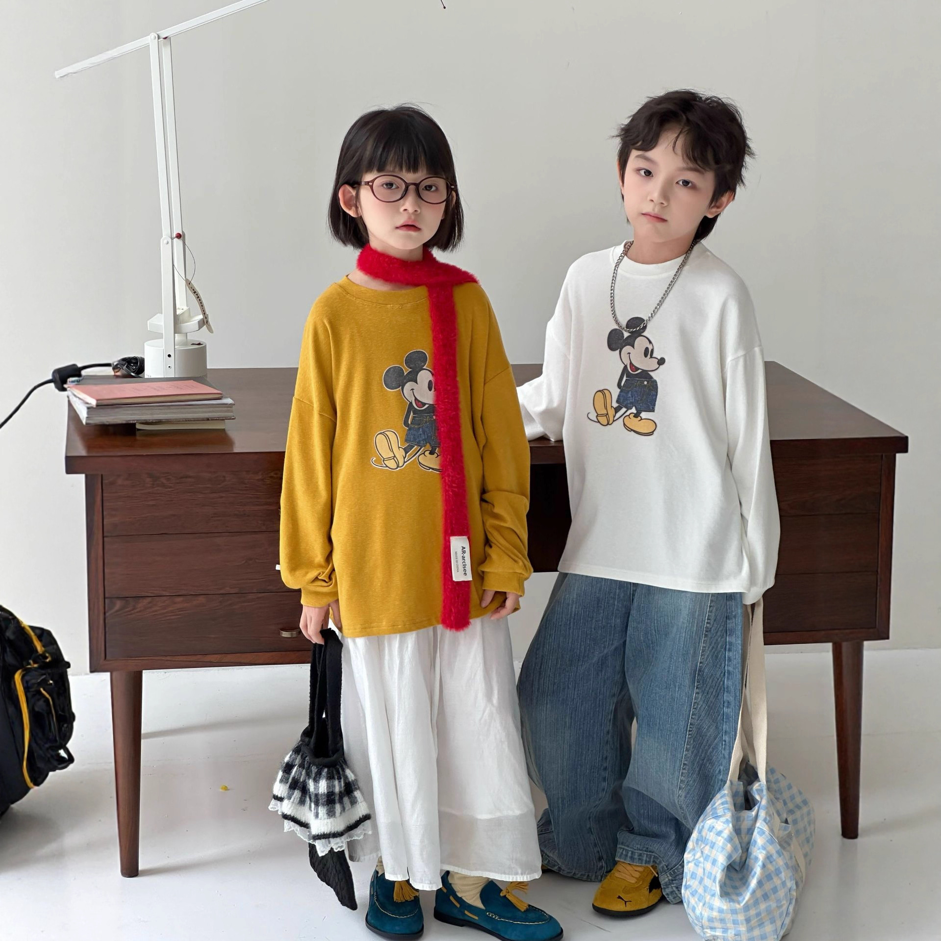 秋季开学新款韩版卡通男女童大童宽松软糯圆领上衣潮儿童印花长袖