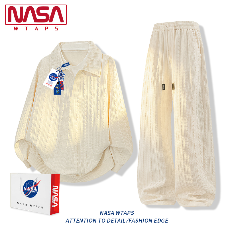 NASA WTAPS假两件polo衫卫衣套装男款春秋季新款宽松休闲运动套装