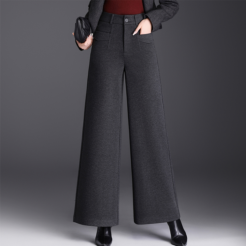 加厚毛呢垂阔腿裤女高腰显瘦加长秋冬季小个子休闲宽松直筒裤