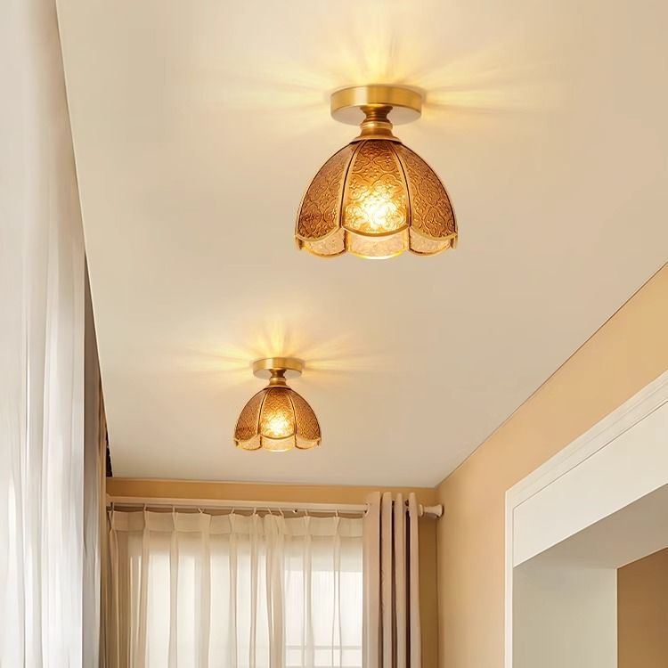 美式复古全铜过道灯走廊吸顶灯衣帽间入户玄关门厅灯玻璃阳台灯具