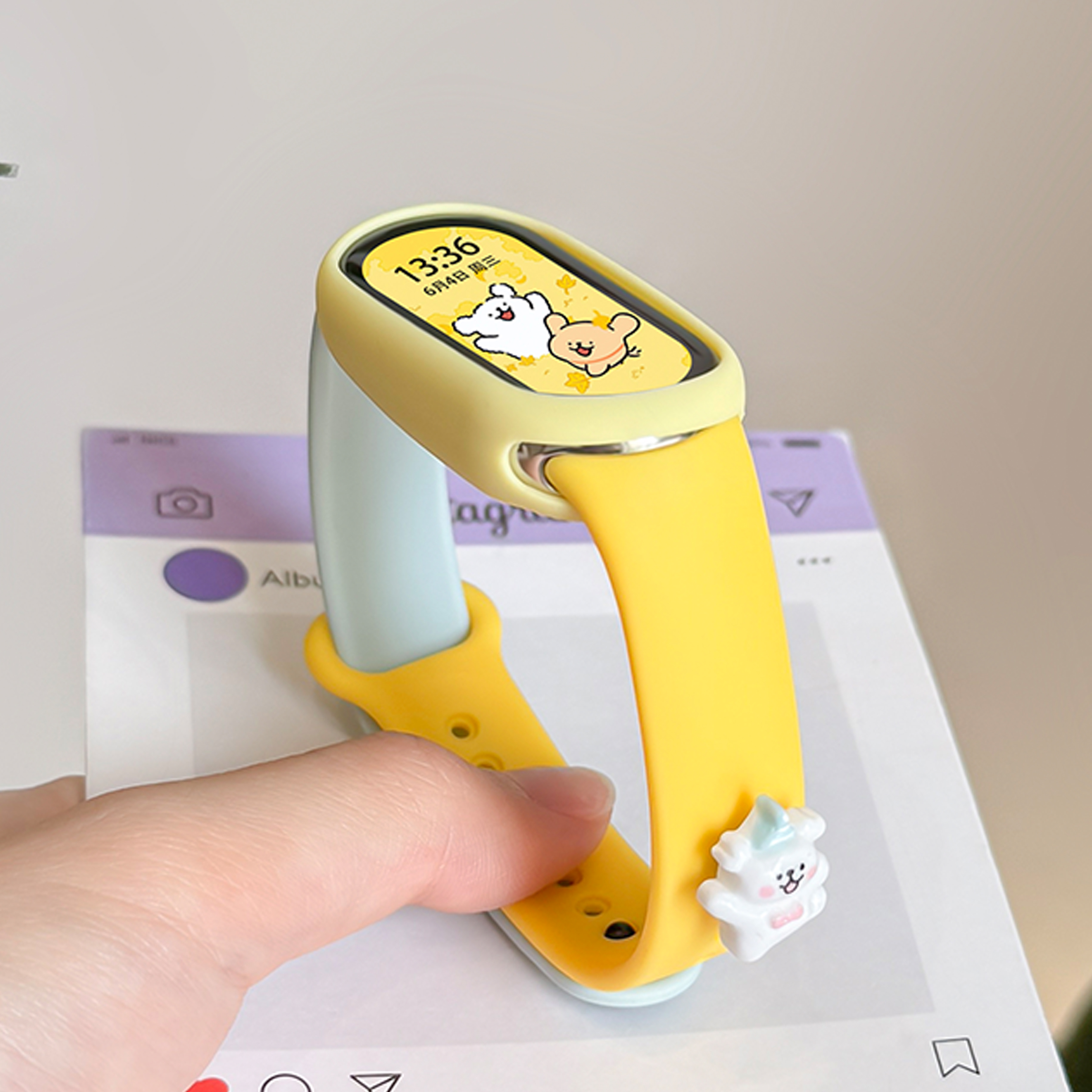 uososo适用小米手环9/8代表带硅胶可爱线条小狗运动男女生小米10